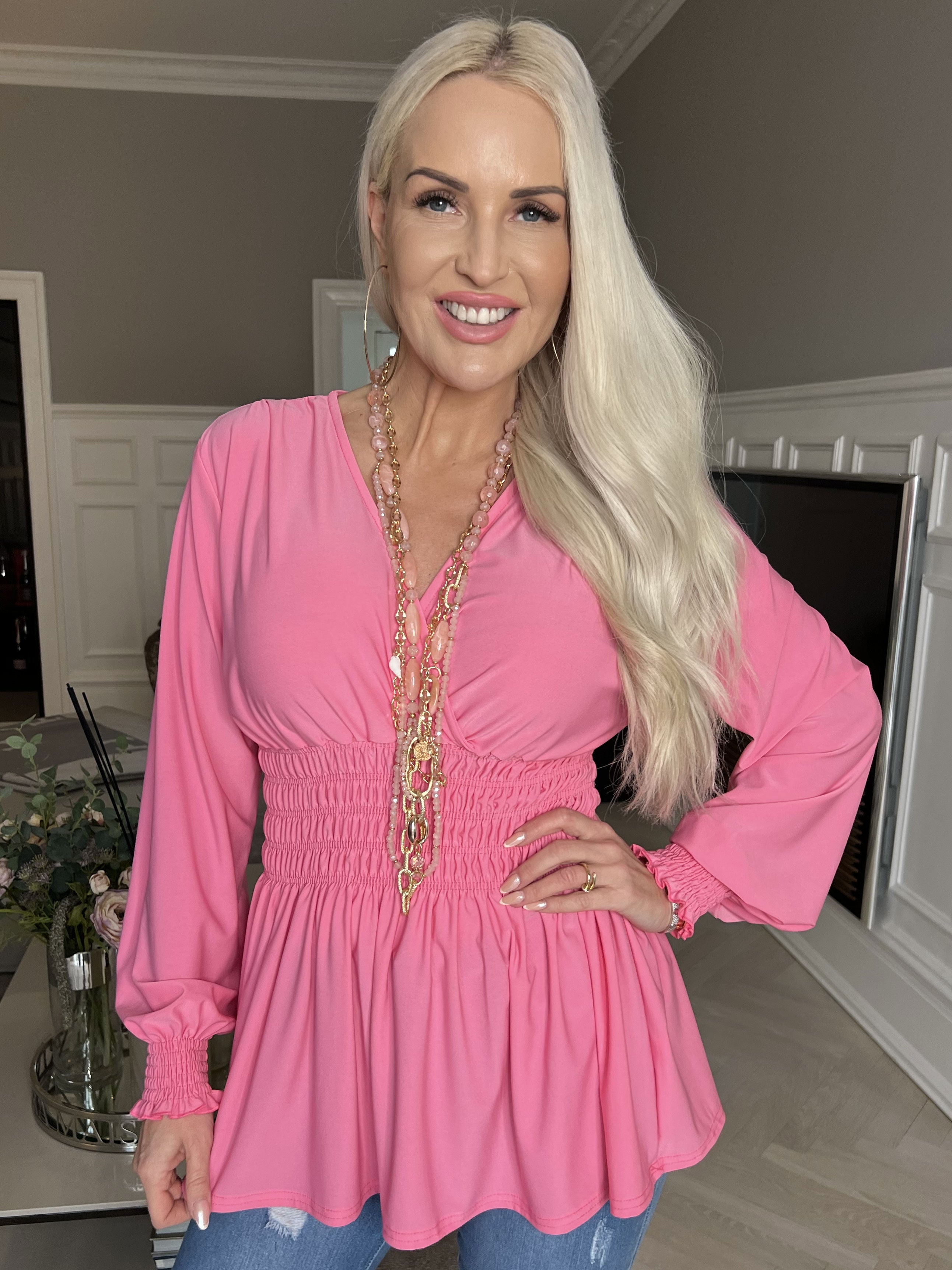 Pams Plain Shirt L/S - Blus i elastiskt tyg med långa ärmar